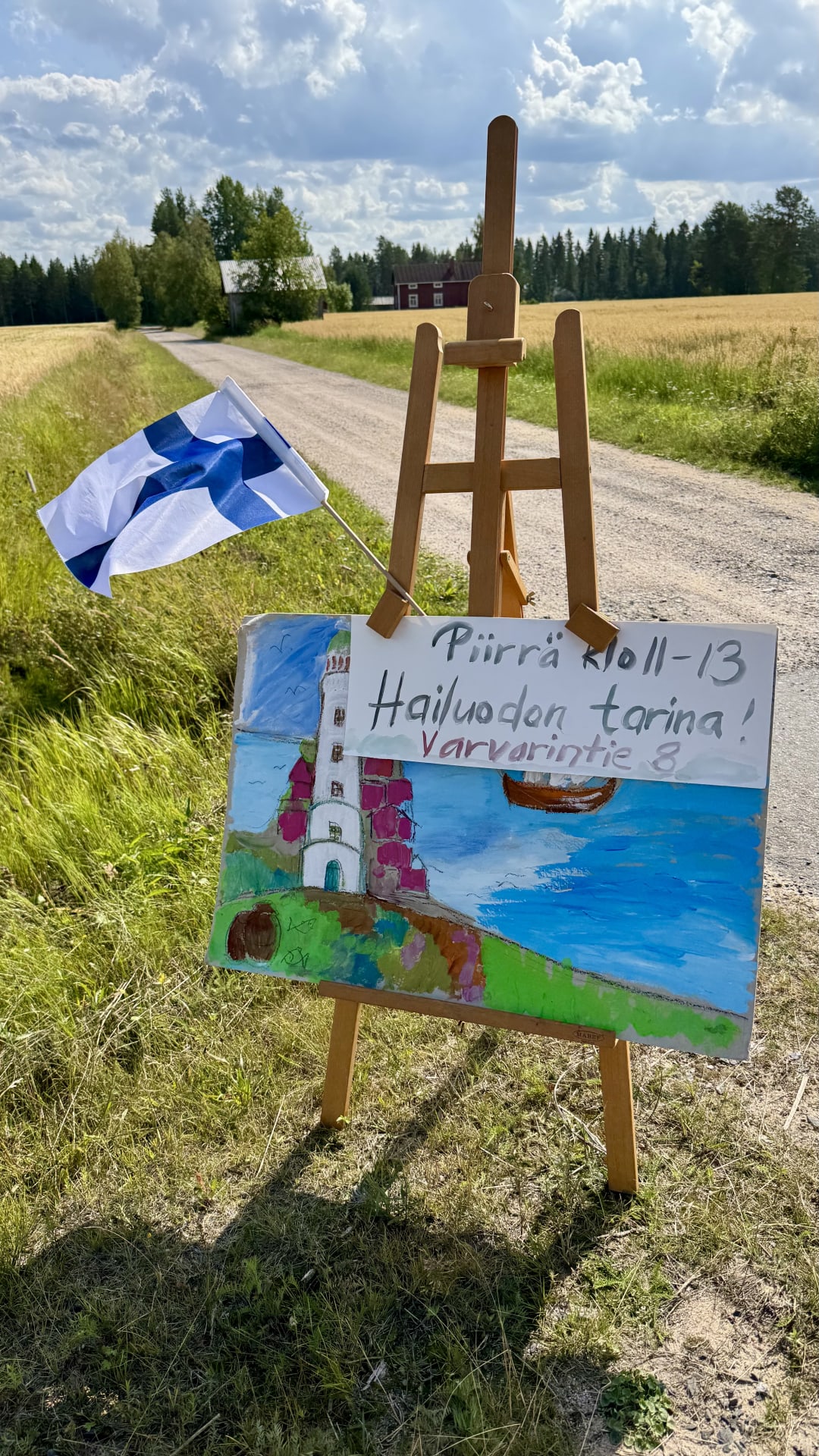 A welcome sign to the Art moment at the house of Mrs. Santa Claus Finland in Hailuoto