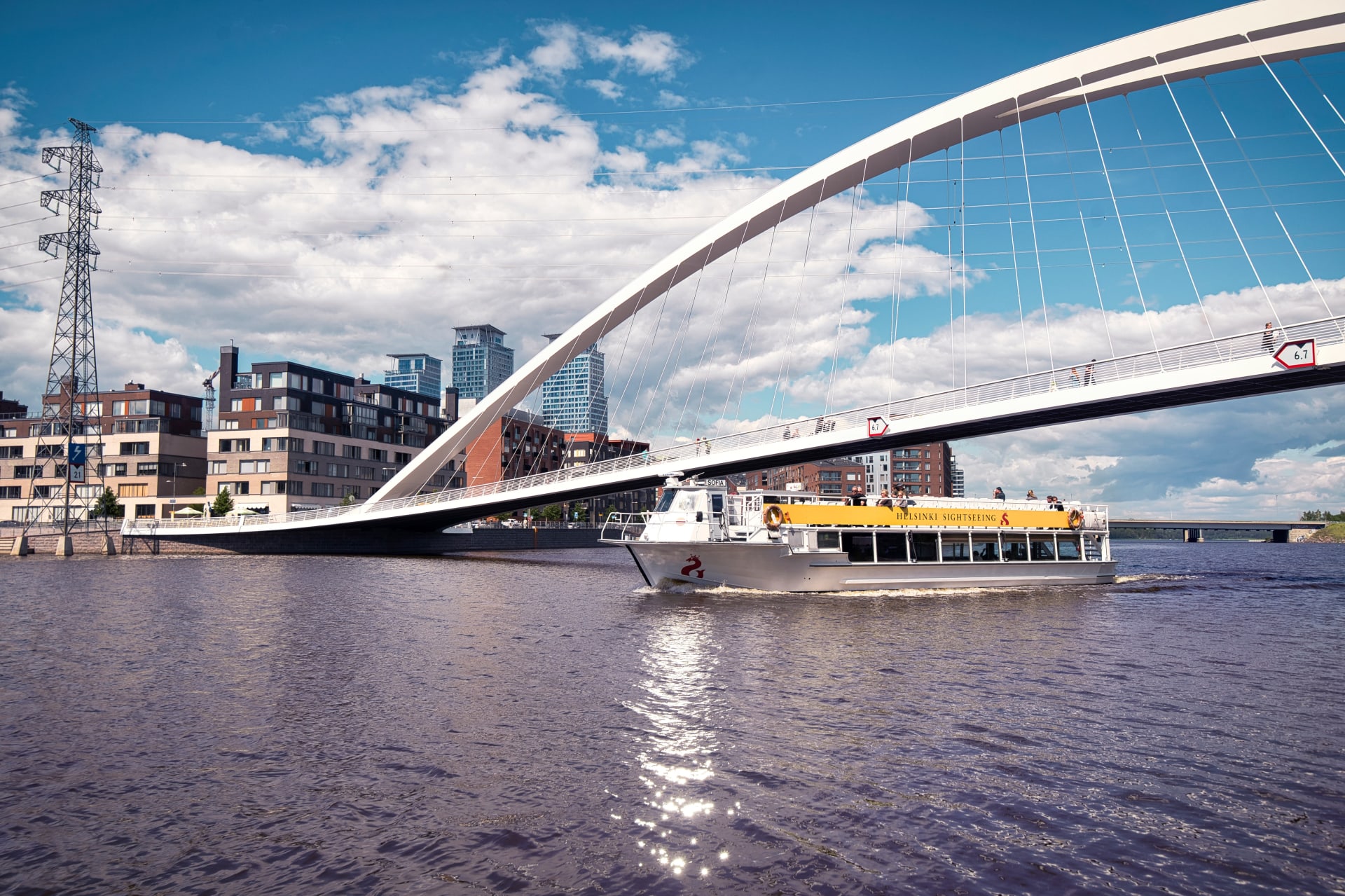 M/S Sofia sailing under the Isoisänsilta bridge in Kalasatama.