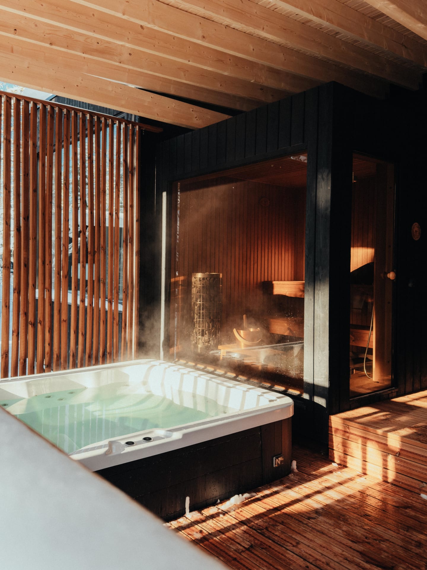 A villa featuring a private electric sauna and hot tub.
