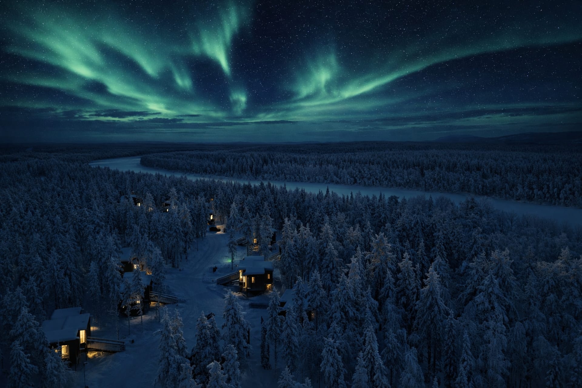 Experience the magic of a winter evening at Noa Villas under the Northern Lights.