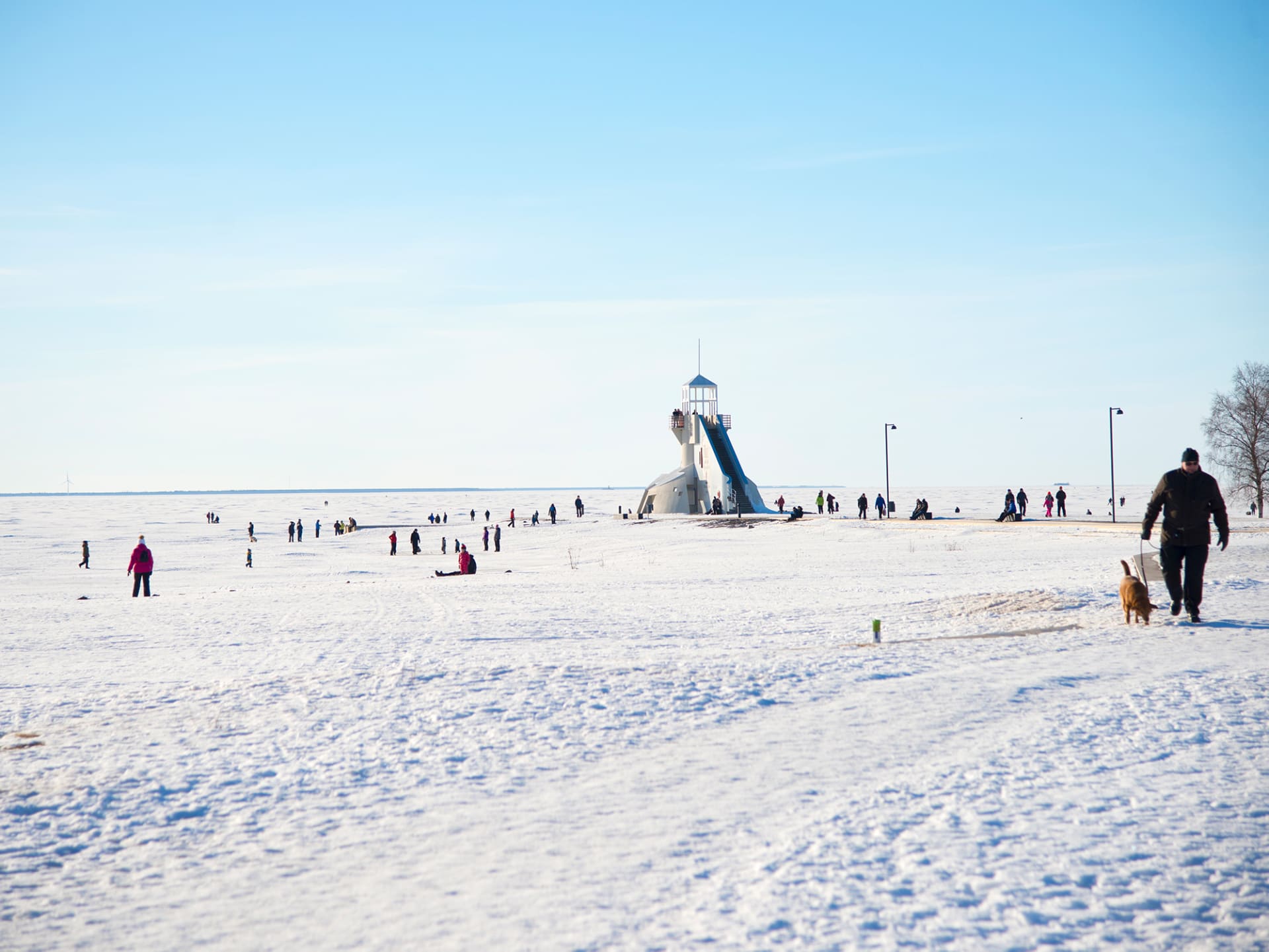 Nallikari beach covered with ice and snow.