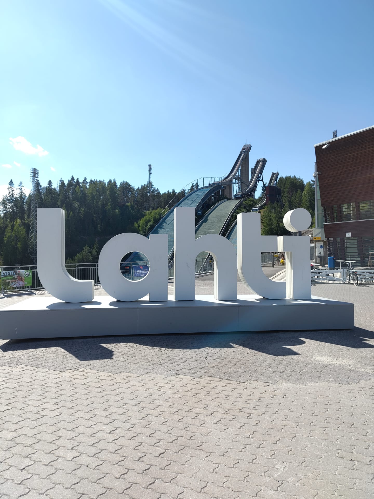 Wooden Lahti letters in the Lahti Sports Centre