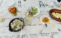 Fish delicacies on the dinner table.
