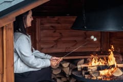 Grilling marshmallow at the lean-to