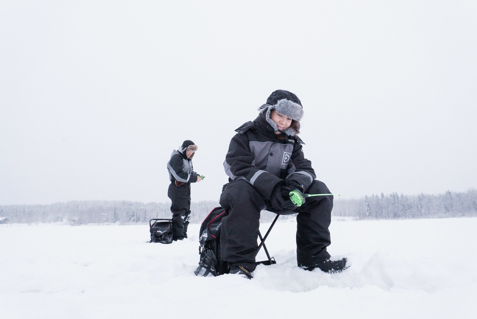 Ice fishing activity.