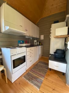 Mökki kitchen, no running water inside the cottage