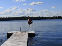 Jumping into the lake