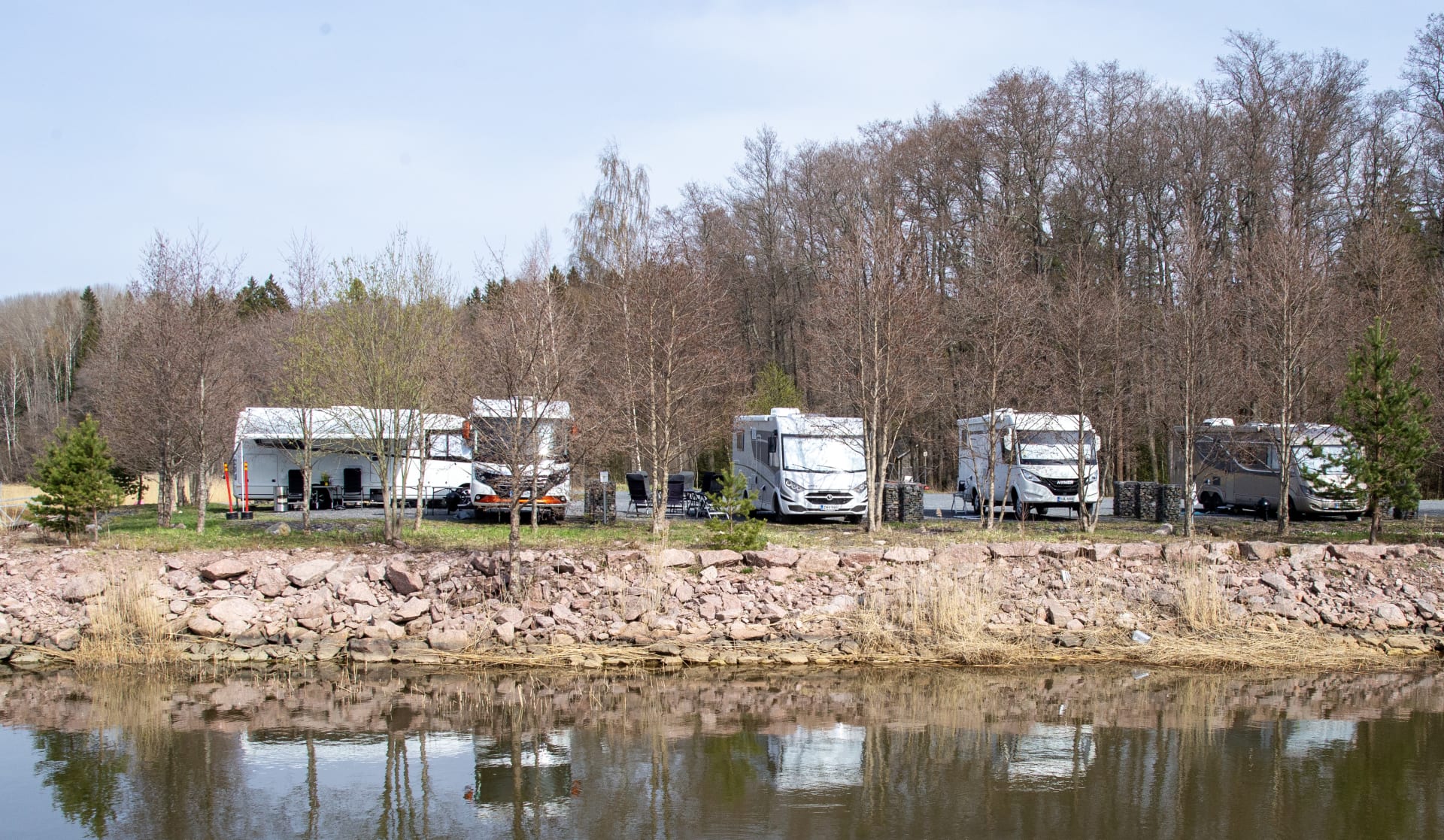 Mathildan Marina harbor´s caravan park next to the sea, in April.