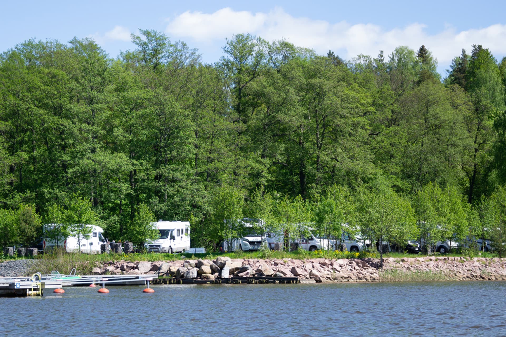 Motorhomes at Mathildan Marina’s caravan park by the sea.
