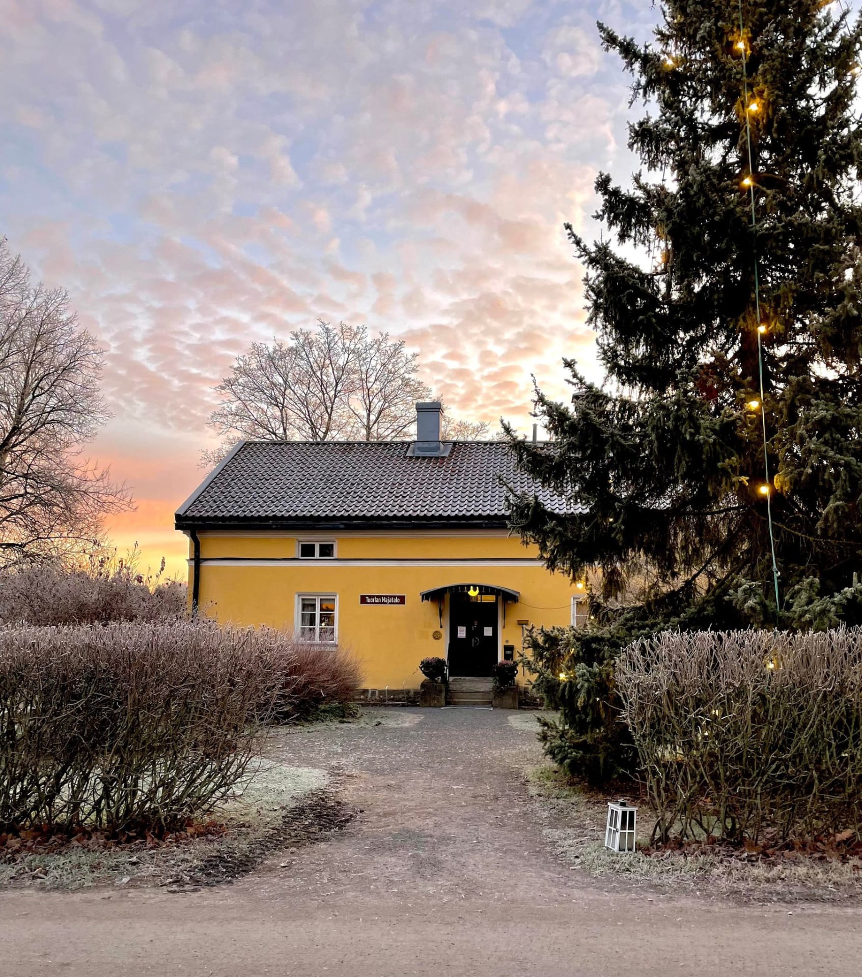 Old yellow building pictured in the winter. Old yellow building pictured in the winter.