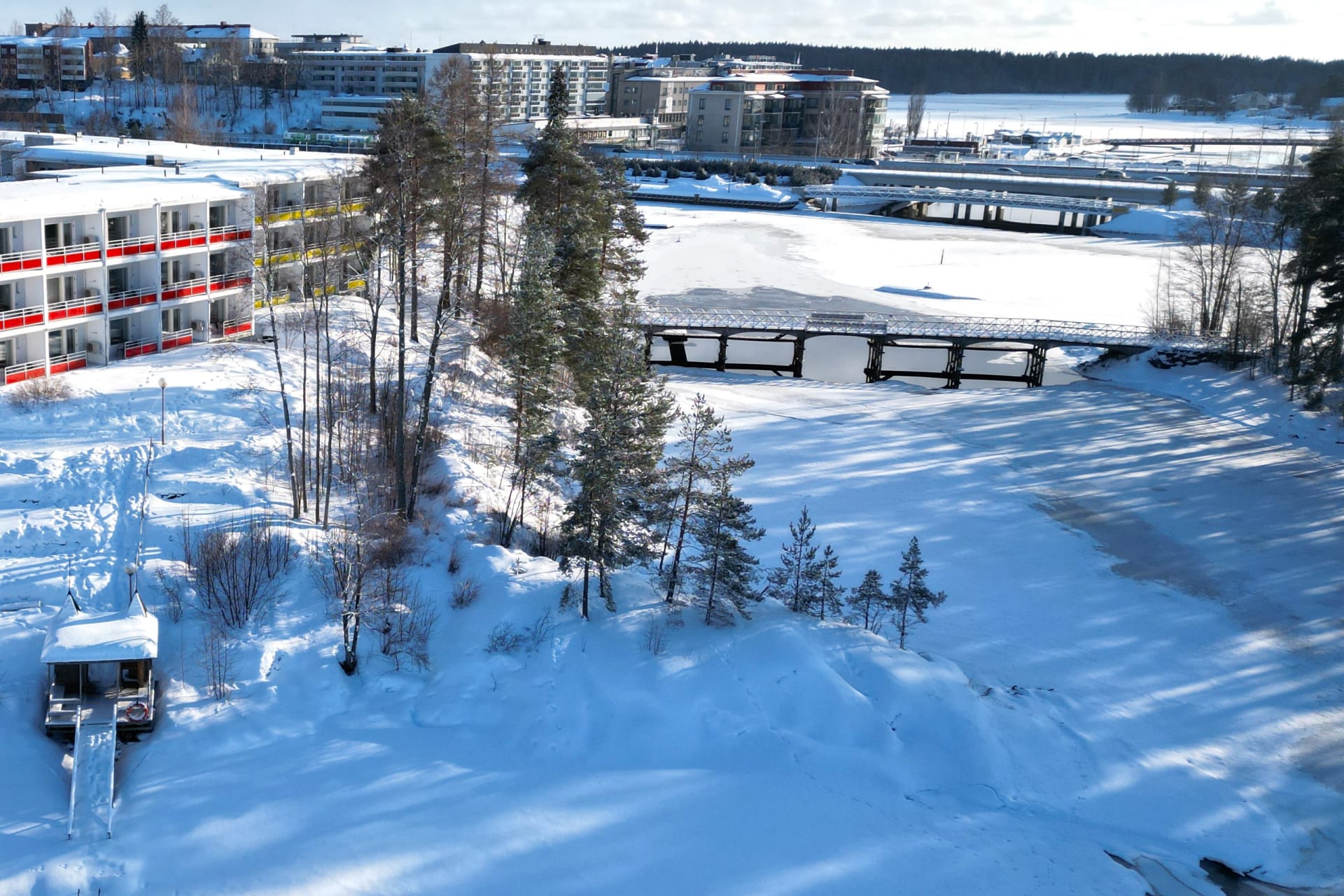 Aerial view of frozen lake