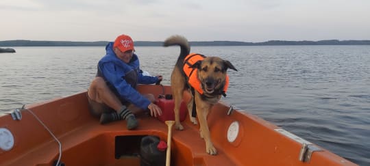 Pekka ja Koikka-koira risteilemässä