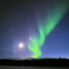 The Moon, the Venus and the northern lights.