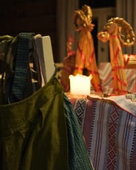 Old-fashioned aprons with Christmas decor