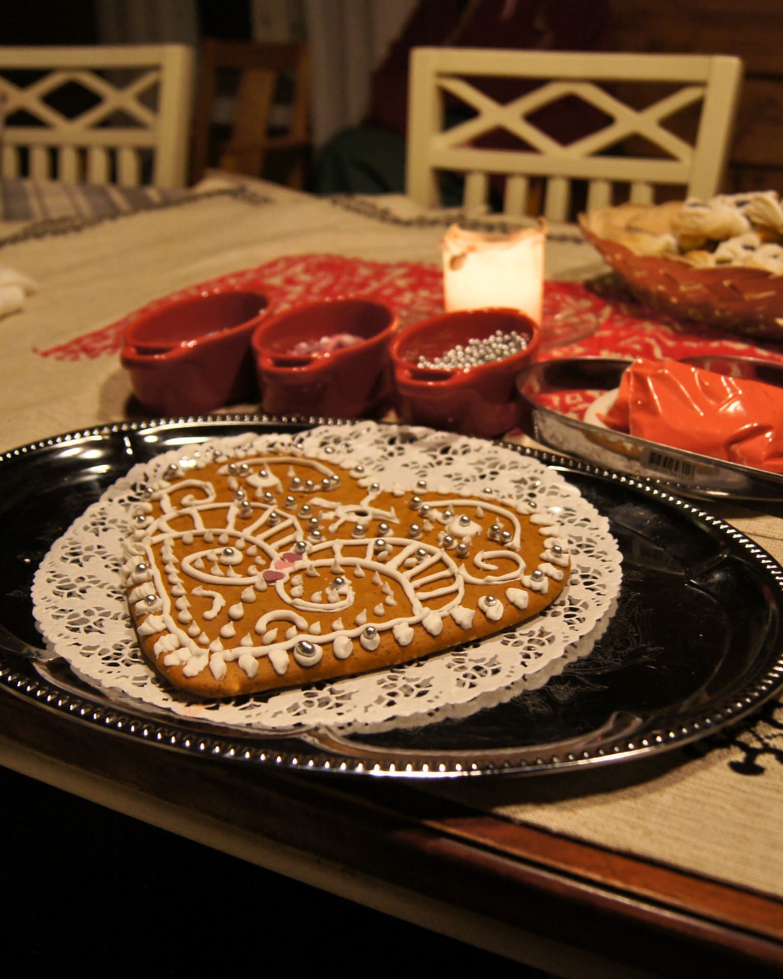 A large gingerbread, beautifully decorated