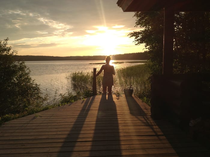 Sauna, sunset, lake, avanto